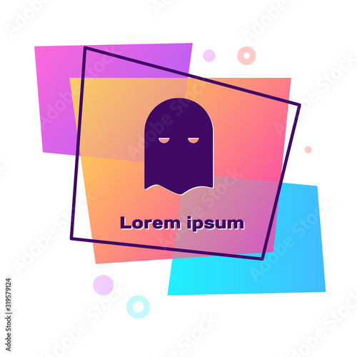 Purple Executioner mask icon isolated on white background. Hangman, torturer, executor, tormentor, butcher, headsman icon. Color rectangle button. Vector Illustration