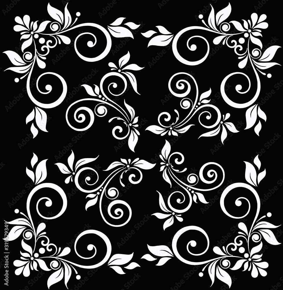 White openwork pattern on a black background, seamless background. White openwork pattern on a black background, seamless background.