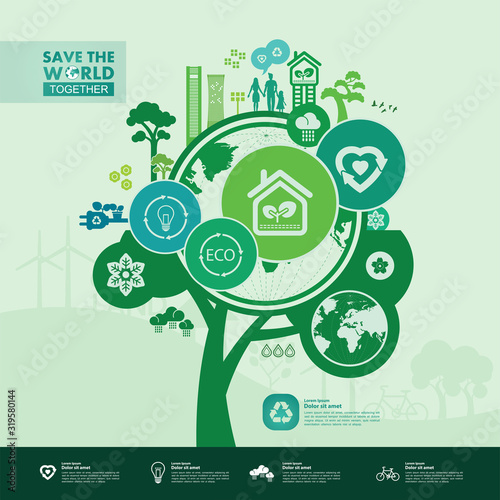 Save the world together green ecology vector illustration.