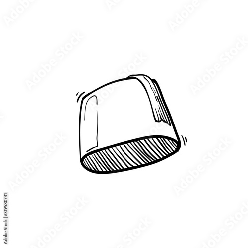 hand drawn Cartoon Turkish hat fez with black tassel. Isolated on white background. Vector icon.doodle