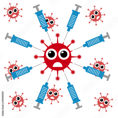Campaign poster about the benefits and the need for vaccinations against various infectious diseases. Fear of the virus from vaccination syringes. Coronavirus), New Coronavirus (2019-nKoV).