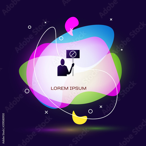 Black Nature saving protest icon isolated on blue background. Earth planet protection, environmental issues demonstration. Abstract banner with liquid shapes. Vector Illustration