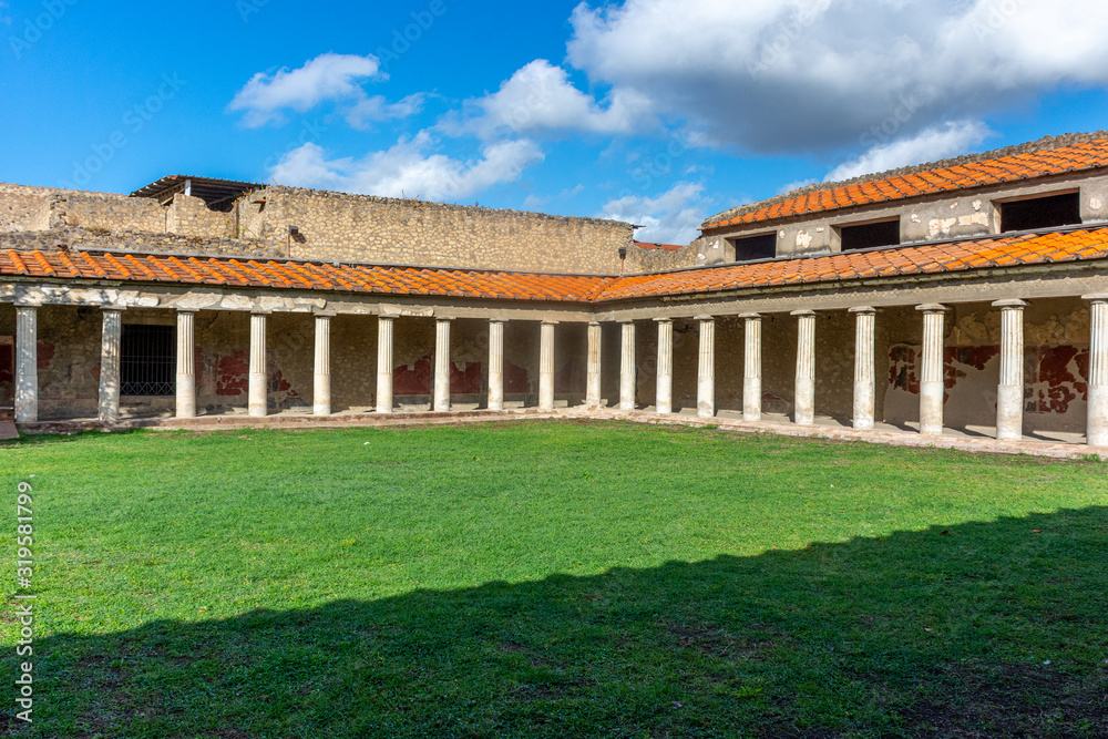 Italy, Naples, Oplontis, view of the arcades with columns in the villa of Poppea in the archaeological area of ​​Torre Annunziata