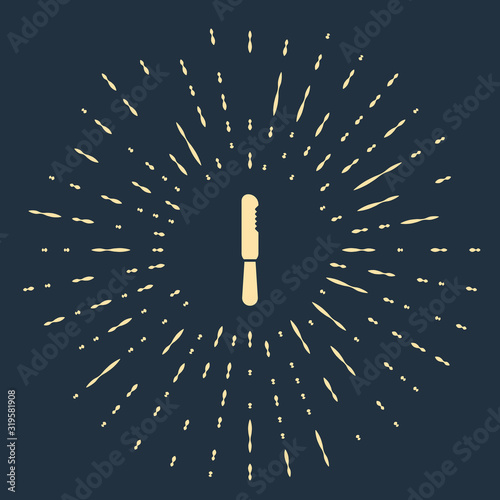 Beige Disposable plastic knife icon isolated on blue background. Abstract circle random dots. Vector Illustration