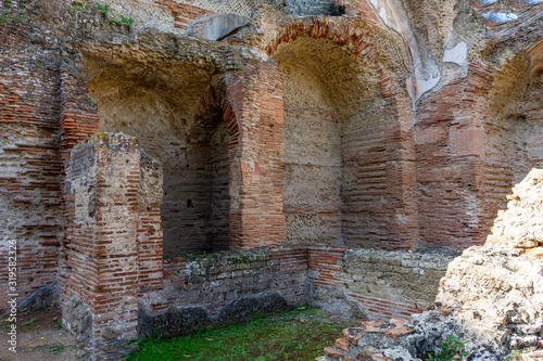 Italy, Naples, Baia, view and details of the archaeological area specialized in the spa treatments of the ancient Romans.