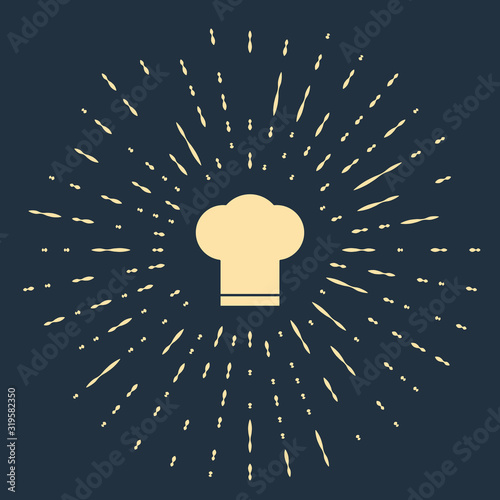 Beige Chef hat icon isolated on blue background. Cooking symbol. Cooks hat. Abstract circle random dots. Vector Illustration