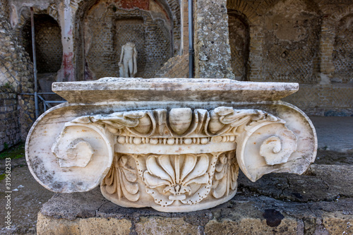 Italy, Naples, Baia, view and details of the archaeological area specialized in the spa treatments of the ancient Romans.