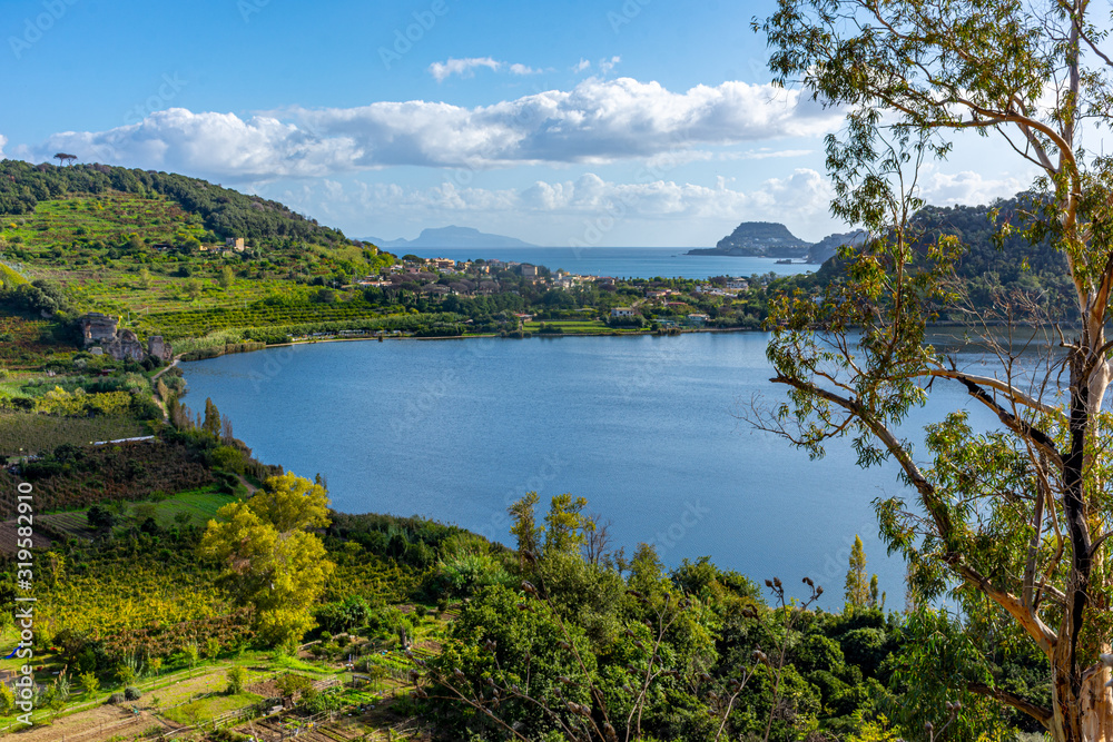 Italy, Naples, view and details of the lake of Averno