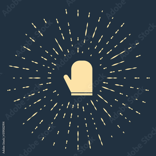Beige Oven glove icon isolated on blue background. Kitchen potholder sign. Cooking glove. Abstract circle random dots. Vector Illustration
