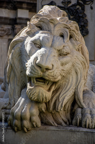 Italy, Naples, Square of Martyrs, detail of the monument to war dead lion statue