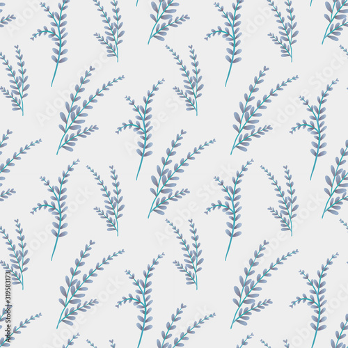 Fototapeta Naklejka Na Ścianę i Meble -  blue abstract branches drawn on a light gray background, seamless pattern illustration