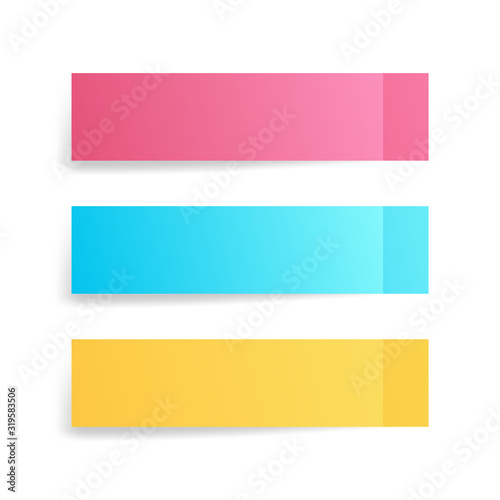 Vector colorful sticky notes set, post stickers with shadows isolated on a white background. Multicolor paper adhesive tape, rectangle empty office blanks, reminder lists.