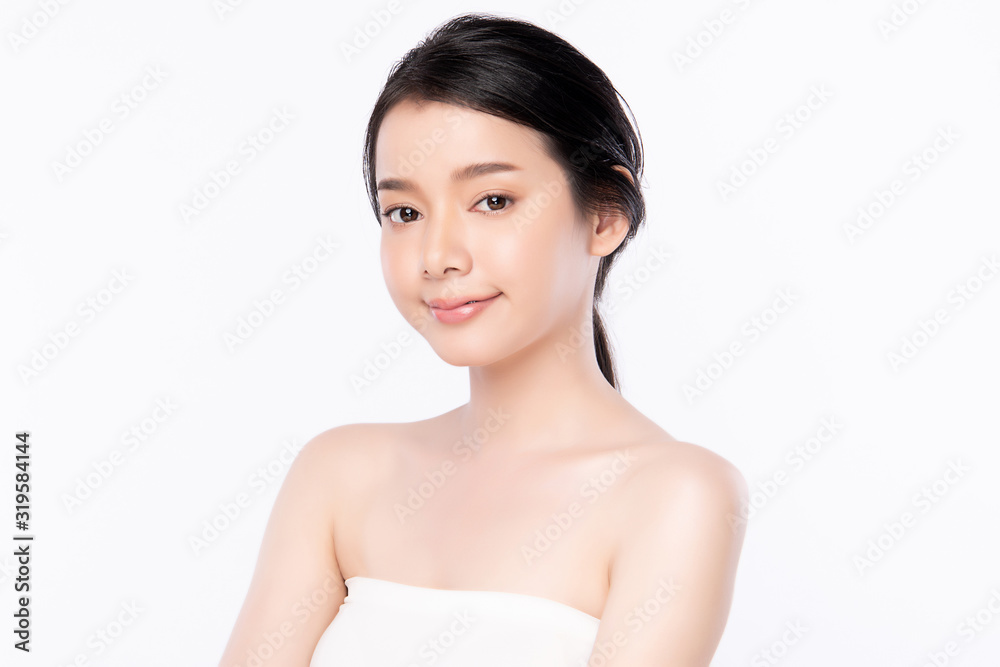 Portrait beautiful young asian woman clean fresh bare skin concept. Asian girl beauty face skincare and health wellness, Facial treatment, Perfect skin, Natural makeup, on white background,two Portrait beautiful young asian woman clean fresh bare skin concept. Asian girl beauty face skincare and health wellness, Facial treatment, Perfect skin, Natural makeup, on white background,two