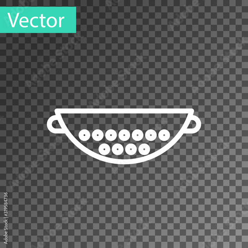 White line Kitchen colander icon isolated on transparent background. Cooking utensil. Cutlery sign. Vector Illustration