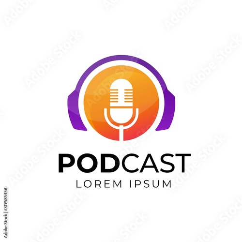 Podcast or Radio Logo design using Microphone and Headphone icon