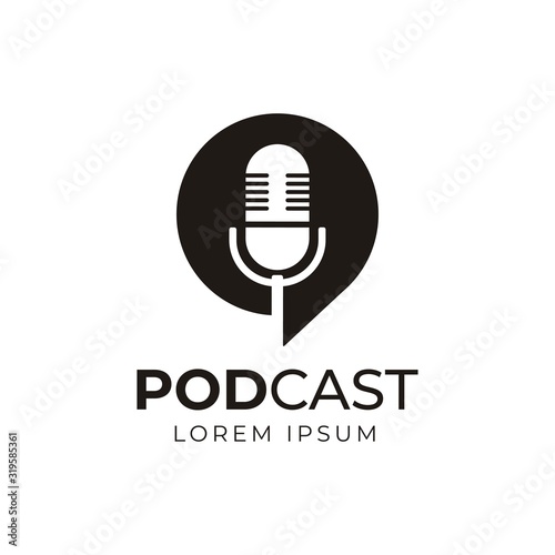 Podcast or Radio Logo design using Microphone and Bubble chat or talk icon