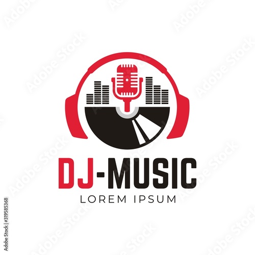 Vinyl record logo template. Vector music icon or emblem.