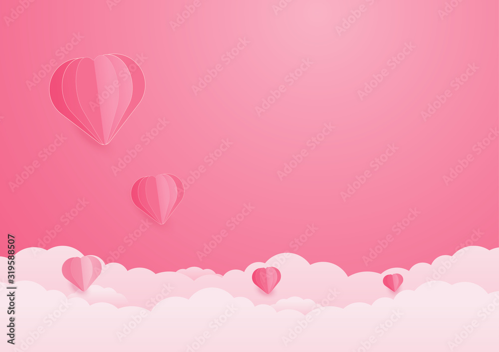 Valentines day background with Heart Balloons and clouds.