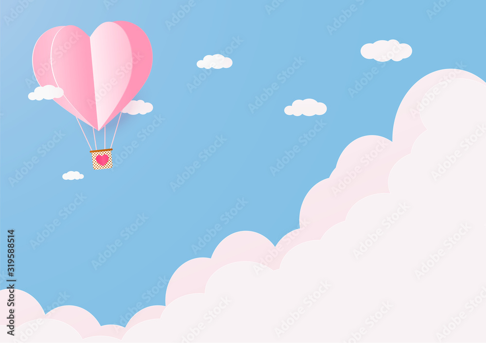 Valentines day background with Heart Balloons and clouds.