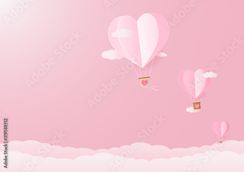 Valentines day background with Heart Balloons and clouds. © ausmile