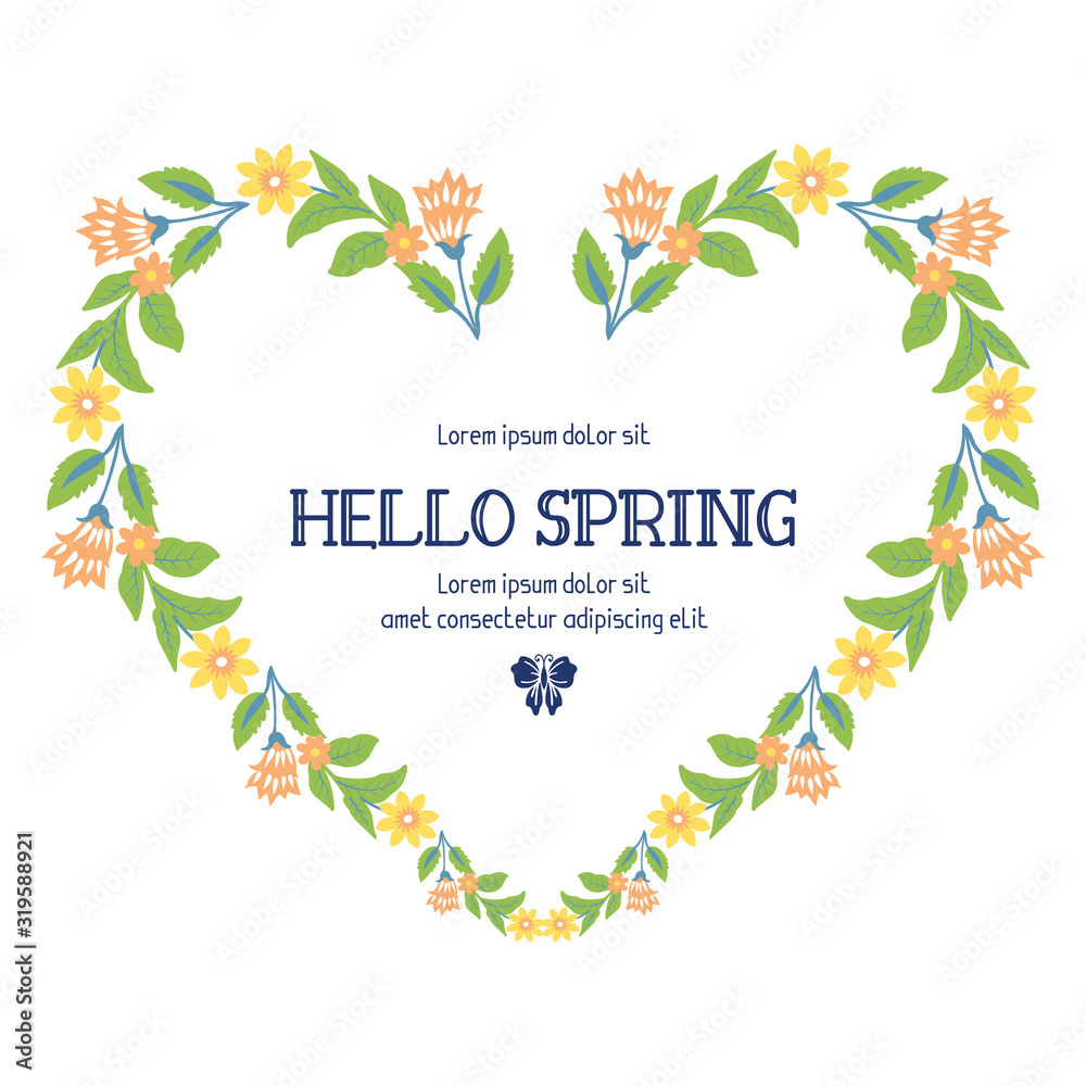 Elegant Shape frame, with unique leaf and flower design, for hello spring invitation card template decoration. Vector