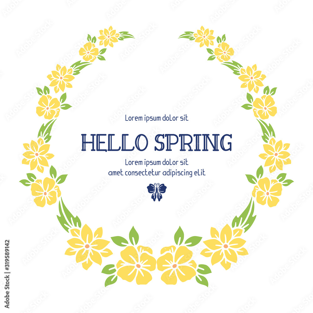 Beautiful crowd yellow floral frame, for hello spring cards decoration. Vector