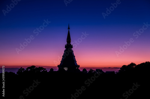 The Royal Stupa dedicated to His Majesty The King of Thailand at sunset in Doi Inthanon National Park, Chiang Mai, Thailand. © chirawan_nt