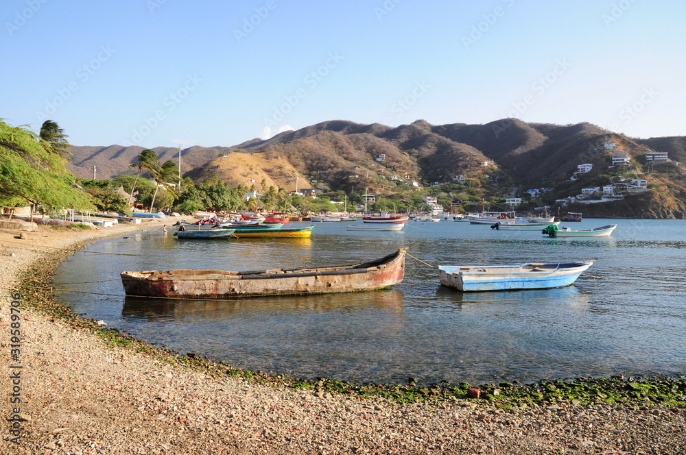 Fototapeta premium Panoramic Taganga fishing and tourist town of Santa Marta - Colombia