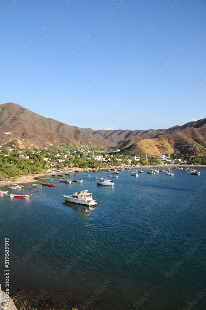 Panoramic Taganga fishing and tourist town of Santa Marta - Colombia