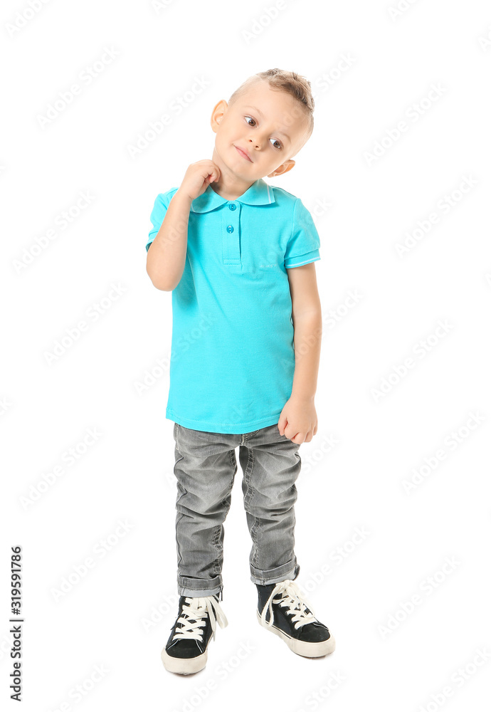 Scratching allergic little boy on white background Scratching allergic little boy on white background
