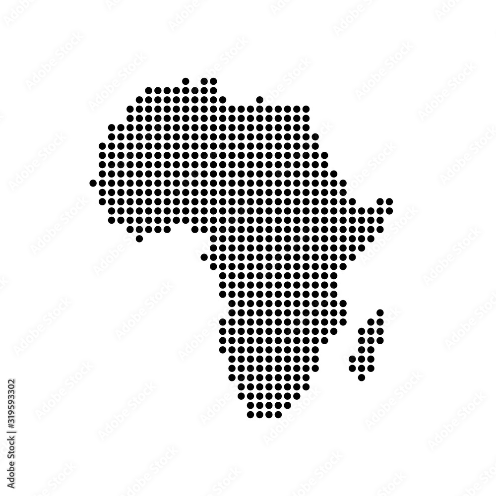 Africa blank map vector . Africa digital map template . black Africa map . Colorful map of Africa . sphere dots globe surface