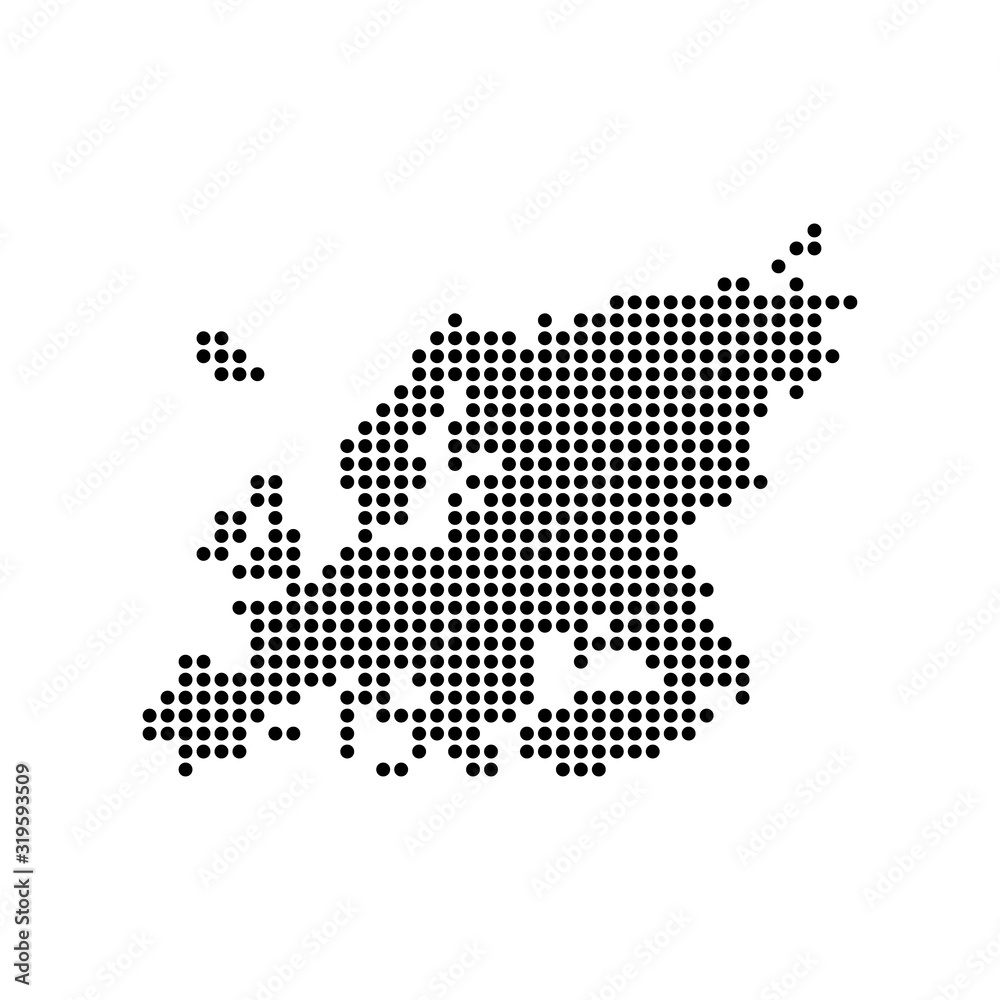 Fototapeta premium Europe blank map vector . Europe digital map template . Europe silhouette . black map . Colorful map of Europe . European flag . Euro sphere dots globe surface