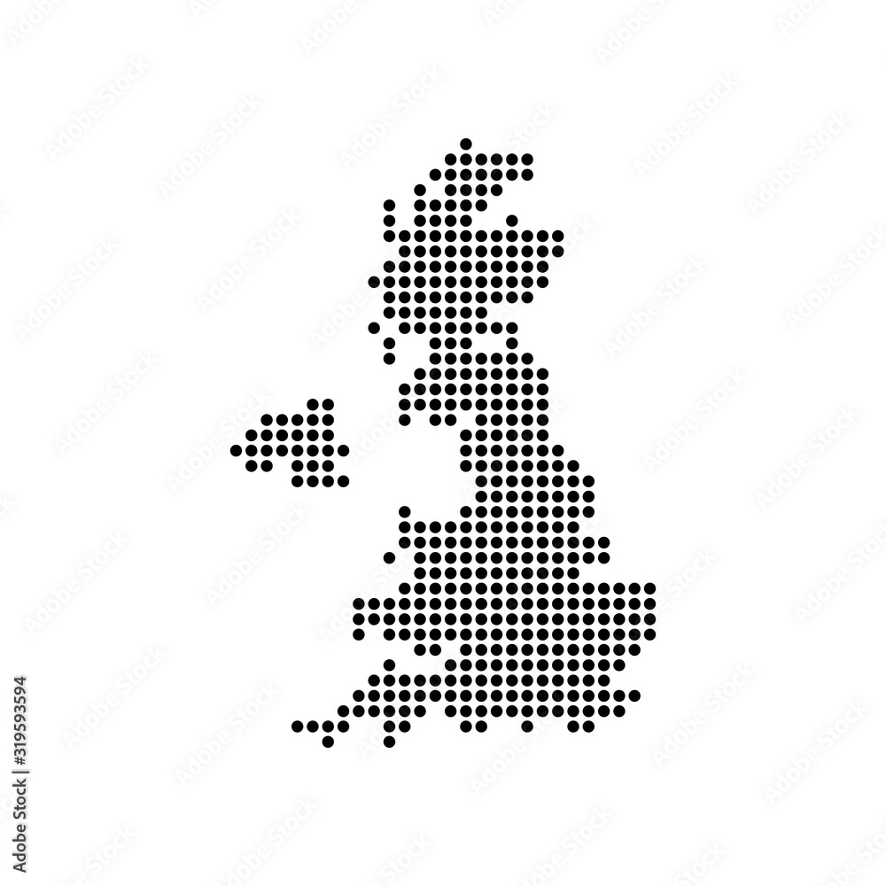 UK blank map vector . UK digital map template . UK silhouette . black UK map . Colorful map of United Kingdom . United Kingdom national flag . great britain flag maps sphere dots globe surface