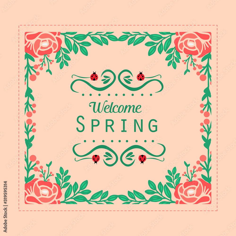 Beautiful red rose wreath frame, for welcome spring greeting card design. Vector