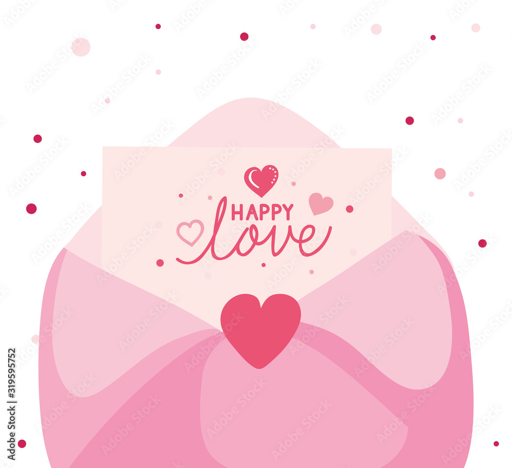 happy valentines day card with envelope and decoration