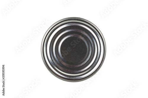 The bottom of the tin can is isolated on a white background.