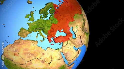Closing in on BSEC countries on political 3D globe with topography. 3D illustration. photo