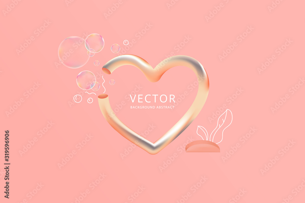 Happy valentine heart 3D background vector seamless design and minimal bubble