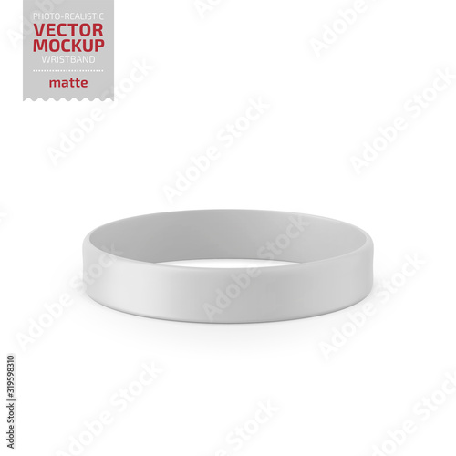 White matte silicone wristband vector mock up.
