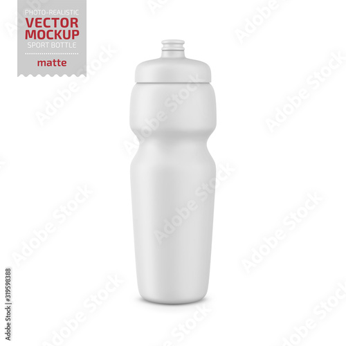 White matte sport water bottle vector mockup.