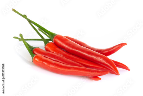 Closeup chilli pepper on white background, raw food ingredient concept