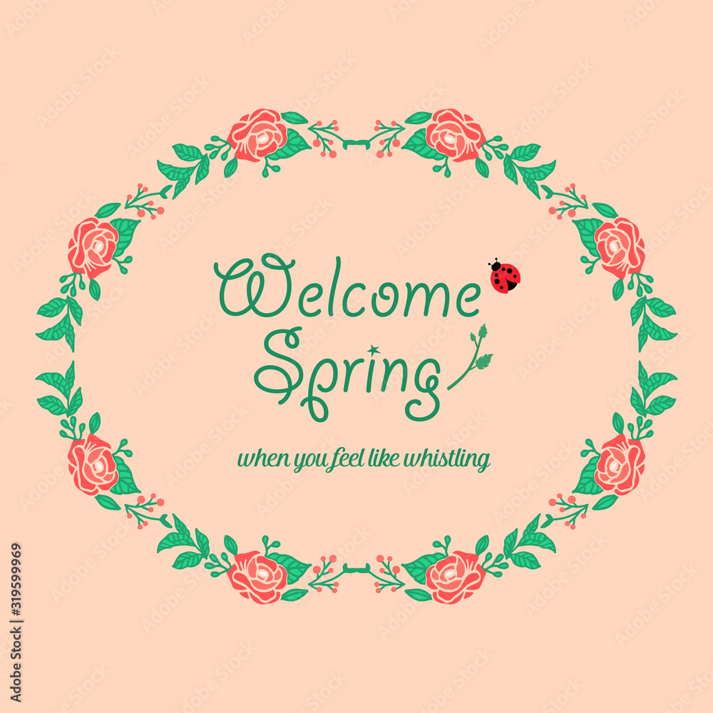 Unique Style of welcome spring greeting card design, with seamless of leaf and wreath frame. Vector Unique Style of welcome spring greeting card design, with seamless of leaf and wreath frame. Vector