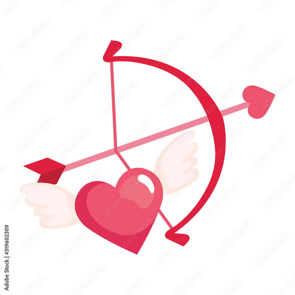 arch cupid and heart with wings isolated icon arch cupid and heart with wings isolated icon