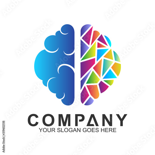 abstract brain logo,wave vector with colorful mosaic crystal style