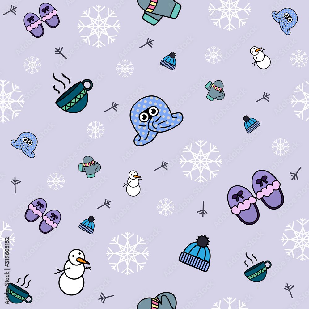 Winter themed seamless repeat pattern in purple Winter themed seamless repeat pattern in purple
