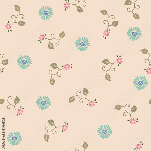 Simple floral seamless repeat pattern in tea pink