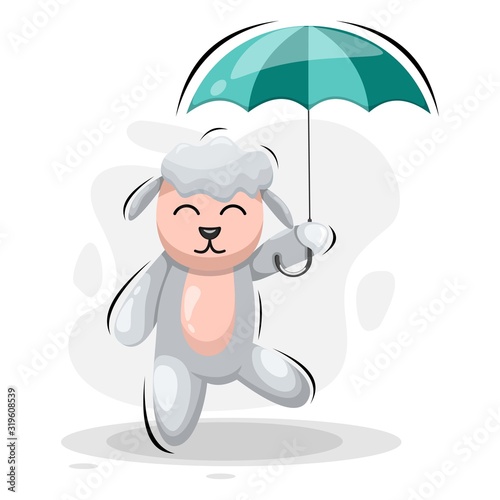 Cute sheep with umbrella cartoon design vector