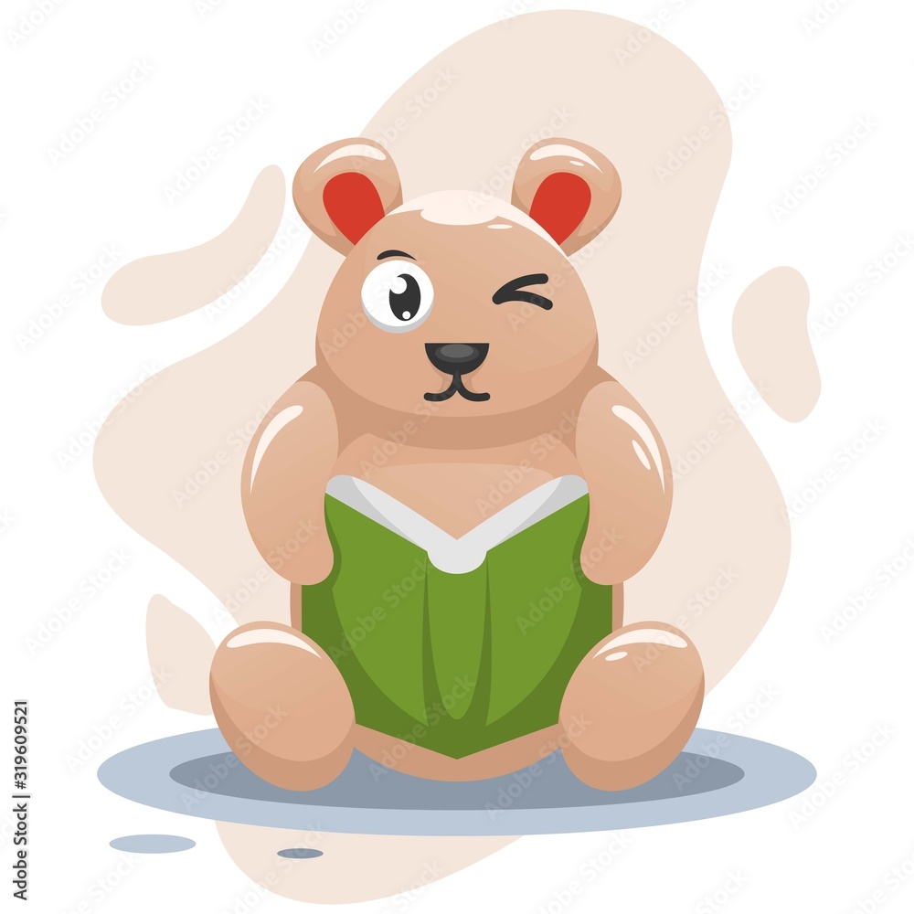 Obraz premium Cute bear reading book cartoon design vector
