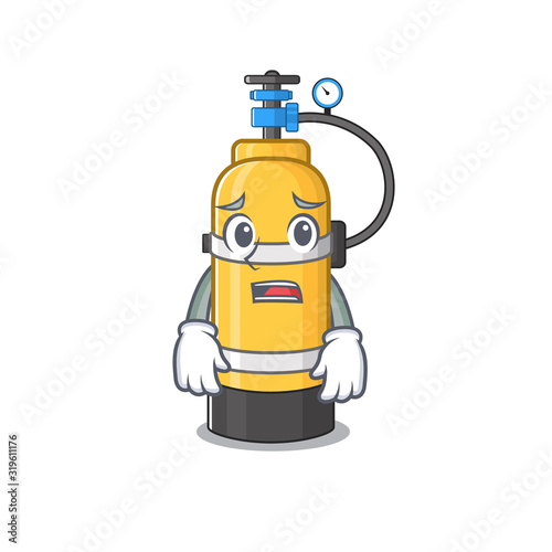 A picture of oxygen cylinder showing afraid look face