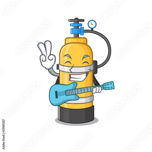 A mascot of oxygen cylinder performance with guitar